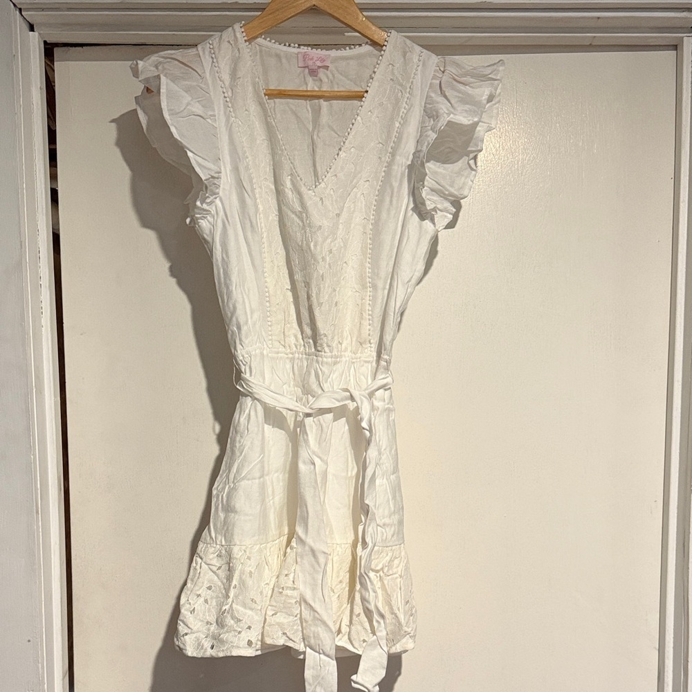 Pink Lily White Ruffle Sleeve Mini Dress